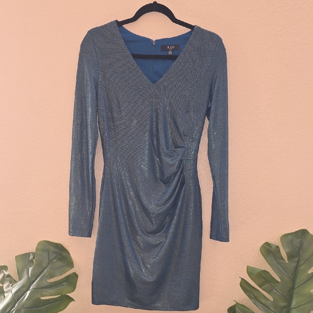 Guess Shimmering Blue Long Sleeve Dress